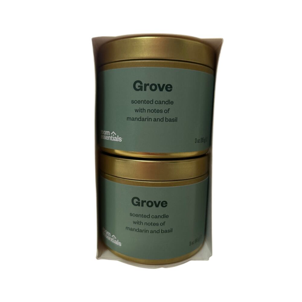 New 2pk Room Essentials Grove Scented Candles Notes of Mandarin & Basil size 3oz